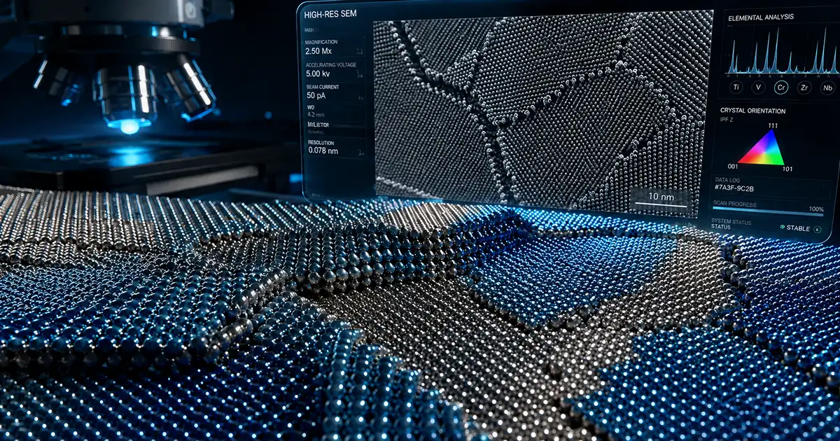 Visualisation microscopique d'un matériau nanostructuré avec réseau cristallin et défauts atomiques