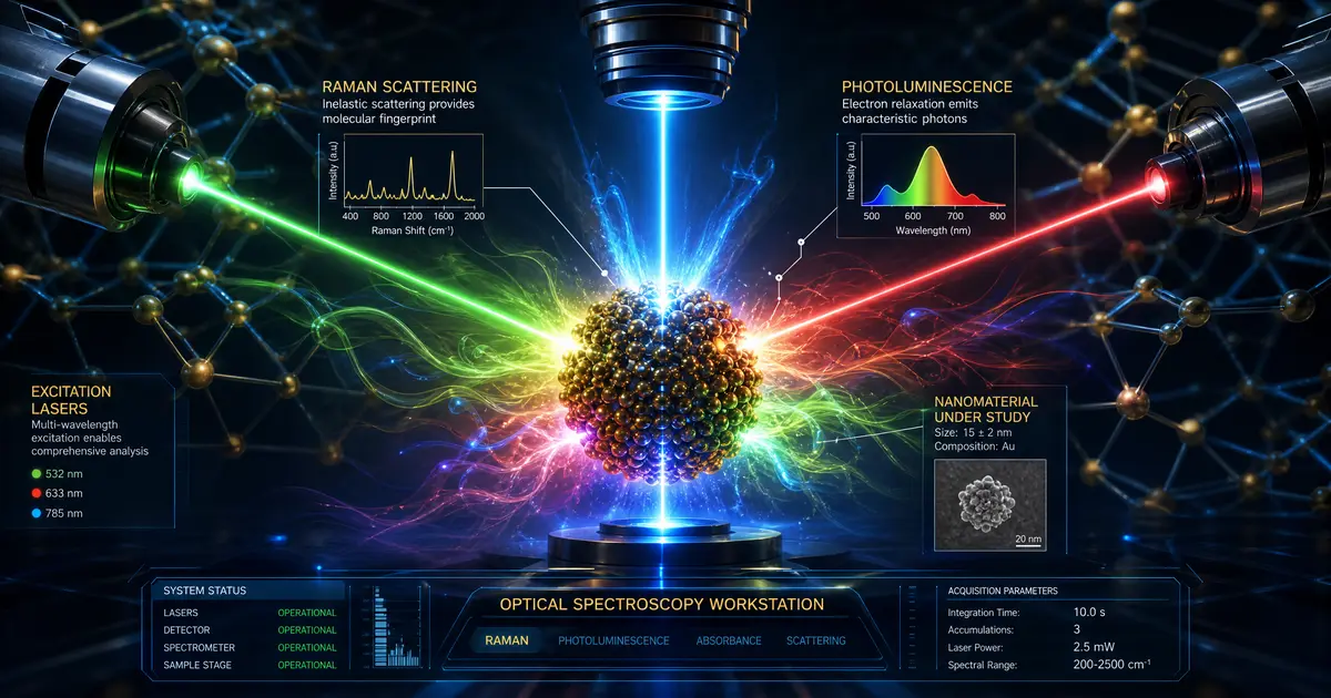 Spectroscopie optique nanotechnologie : visualisation de l'analyse d'une nanoparticule par spectroscopie Raman et photoluminescence en 2026